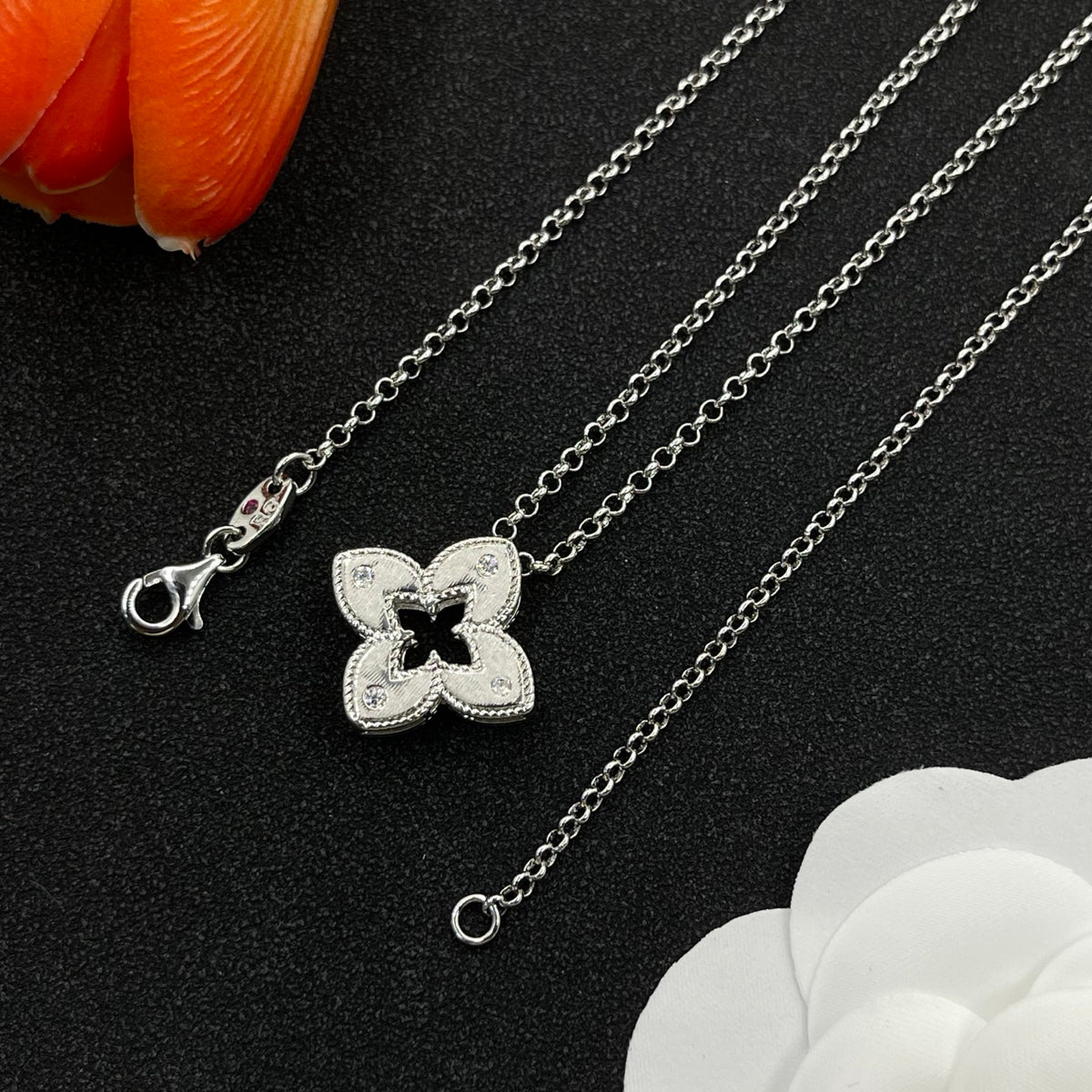 Roberto Coin small clover pendant necklace in Silver Tone, detail view 21