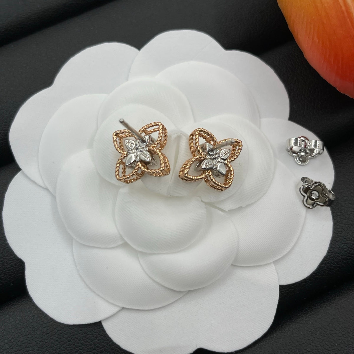 Roberto Coin open clover stud earrings in Rose Gold Tone, detail view 6