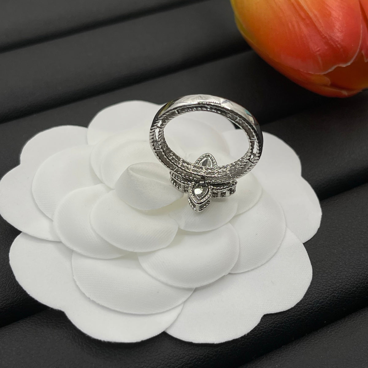 Roberto Coin four-petal crystal ring in Silver Tone, detail view 12