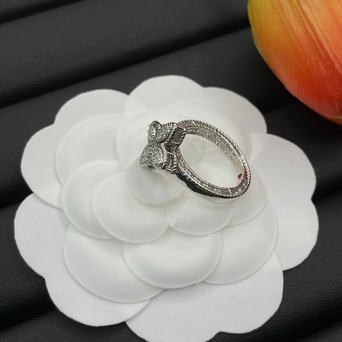 Roberto Coin four-petal crystal ring in Silver Tone, detail view 11