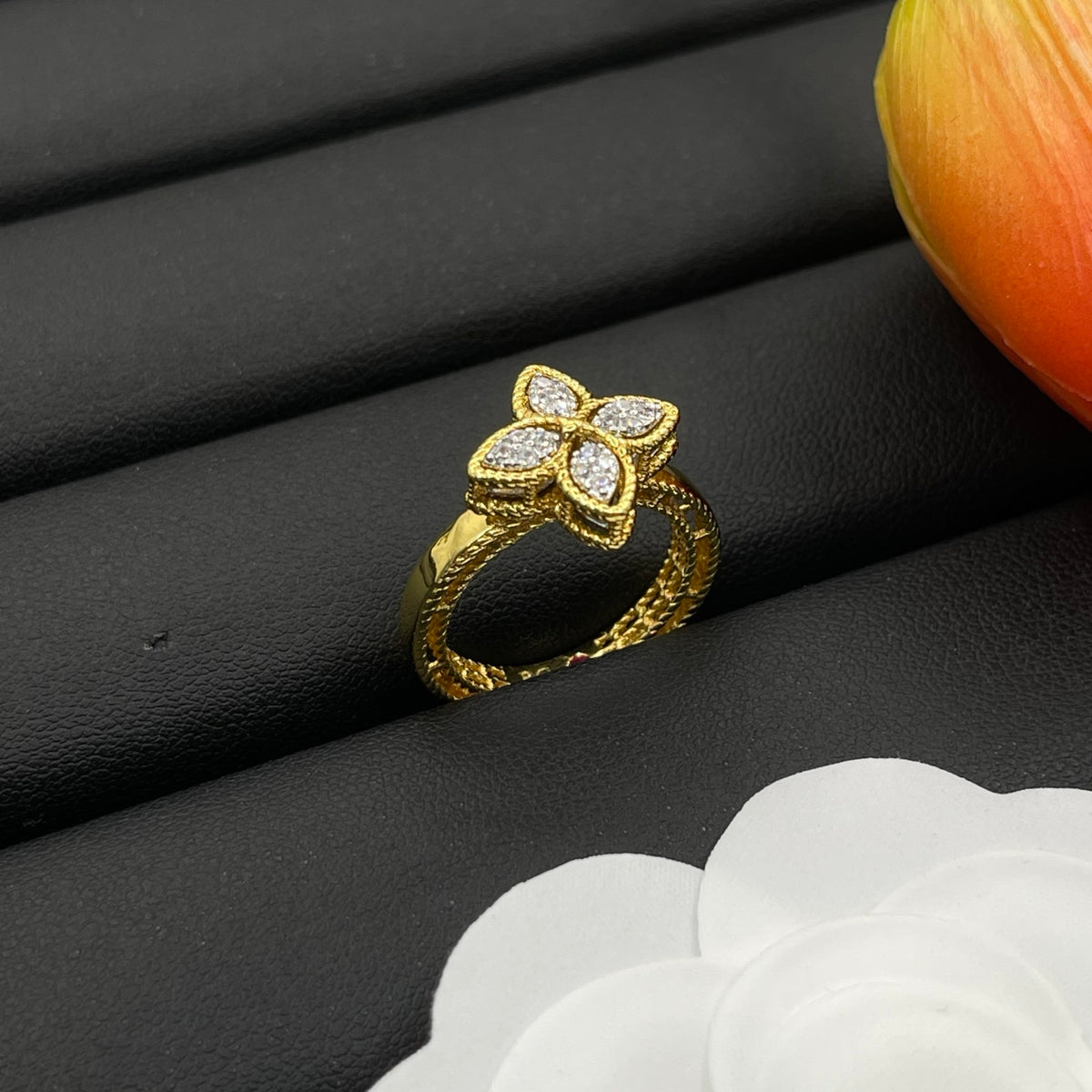 Roberto Coin four-petal crystal ring in Gold Tone, main view