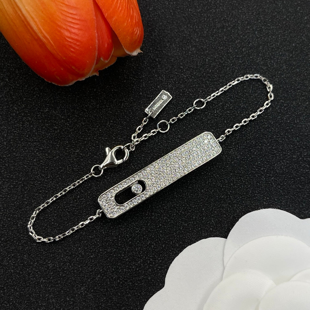 Messika Pavé Long Bar Chain bracelet in Silver Tone, detail view 11