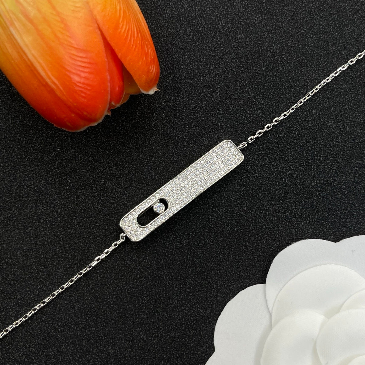 Messika Pavé Long Bar Chain bracelet in Silver Tone, detail view 10
