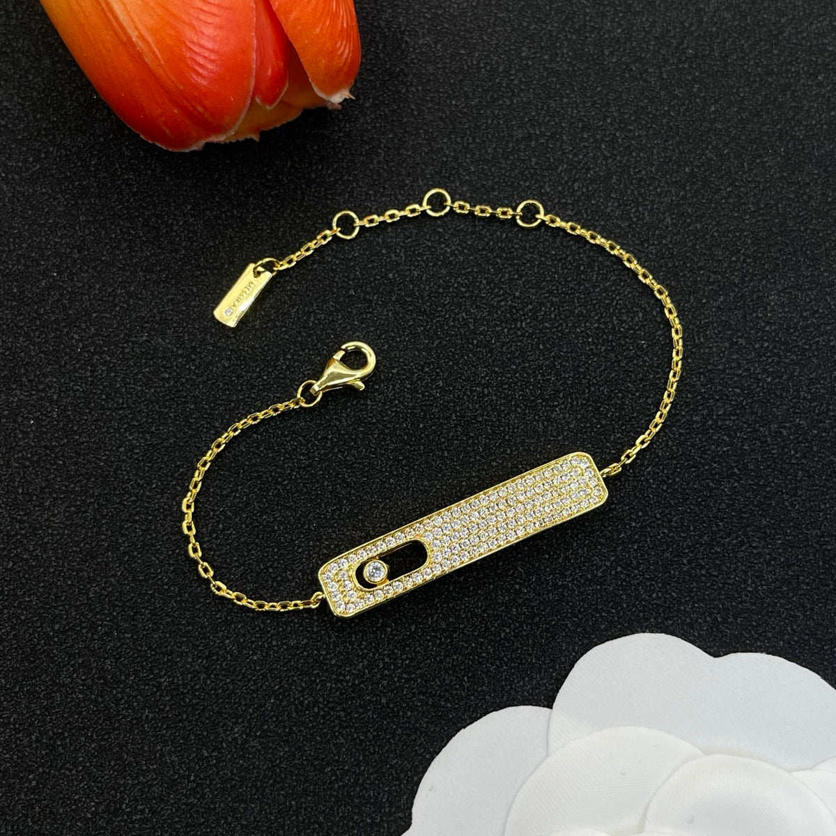 Messika Pavé Long Bar Chain bracelet in Gold Tone, main view