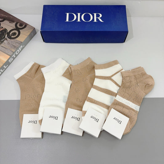 Dior Beige Brown White Broad Stripe Crew Socks, image 1