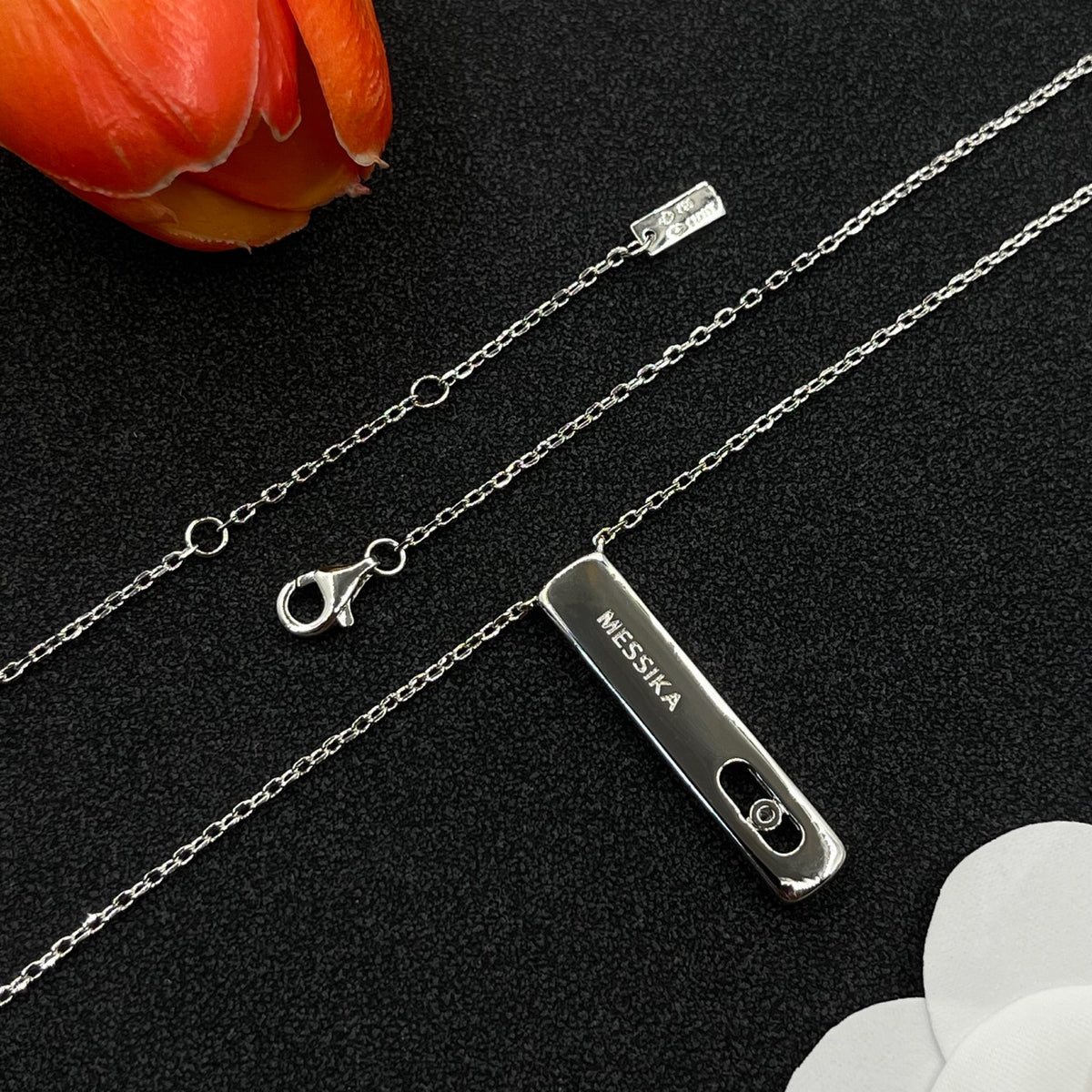 Messika Long Bar Pendant necklace in Silver Tone, detail view 6