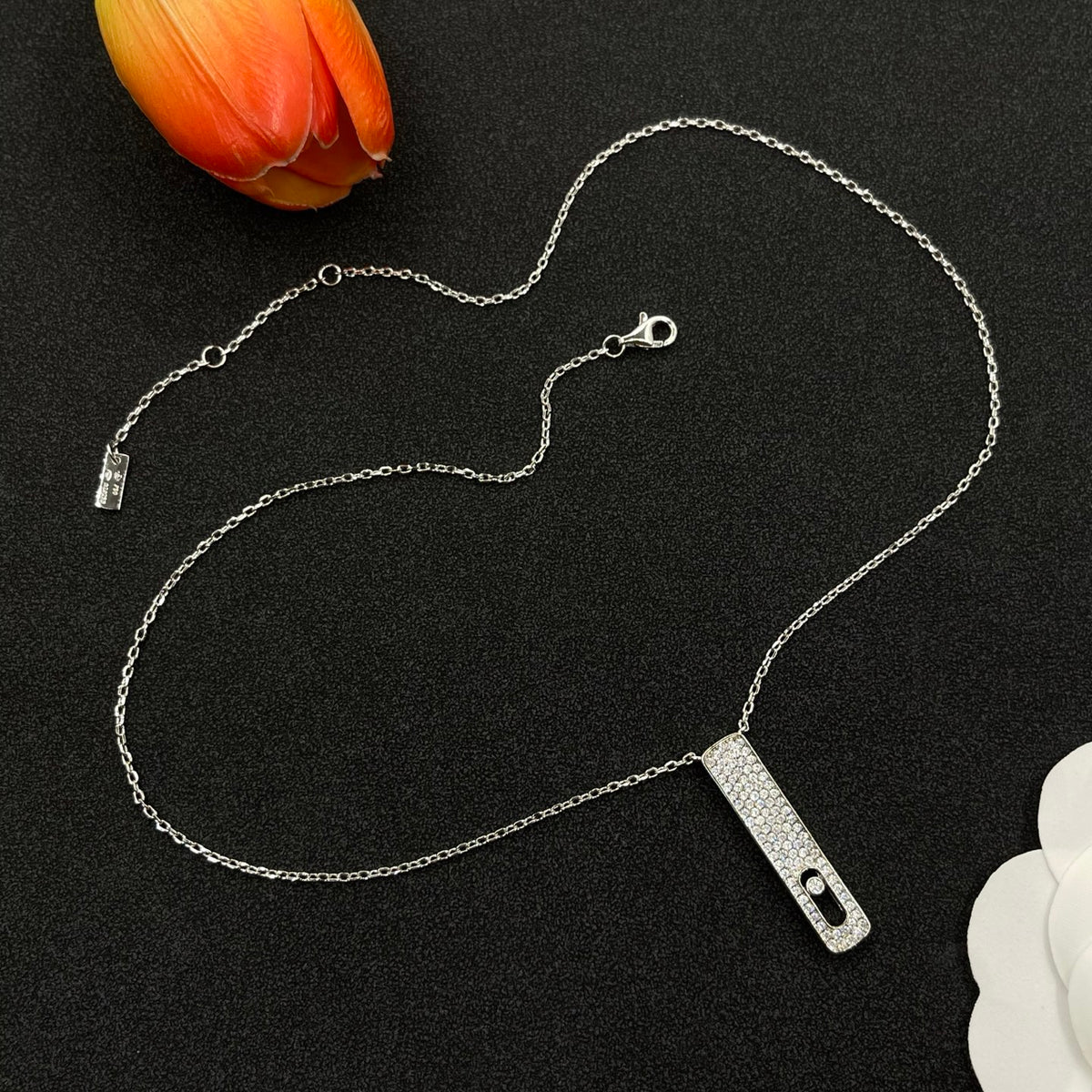 Messika Long Bar Pendant necklace in Silver Tone, main view