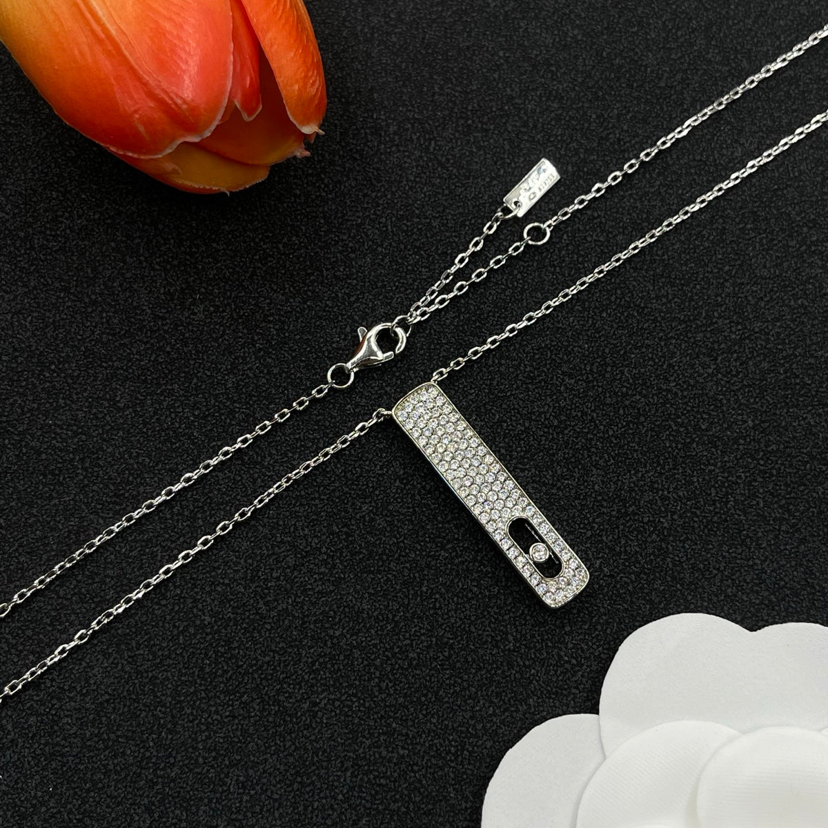 Messika Long Bar Pendant necklace in Silver Tone, detail view 3