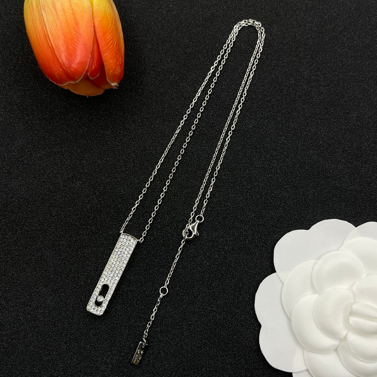 Messika Long Bar Pendant necklace in Silver Tone, detail view 5