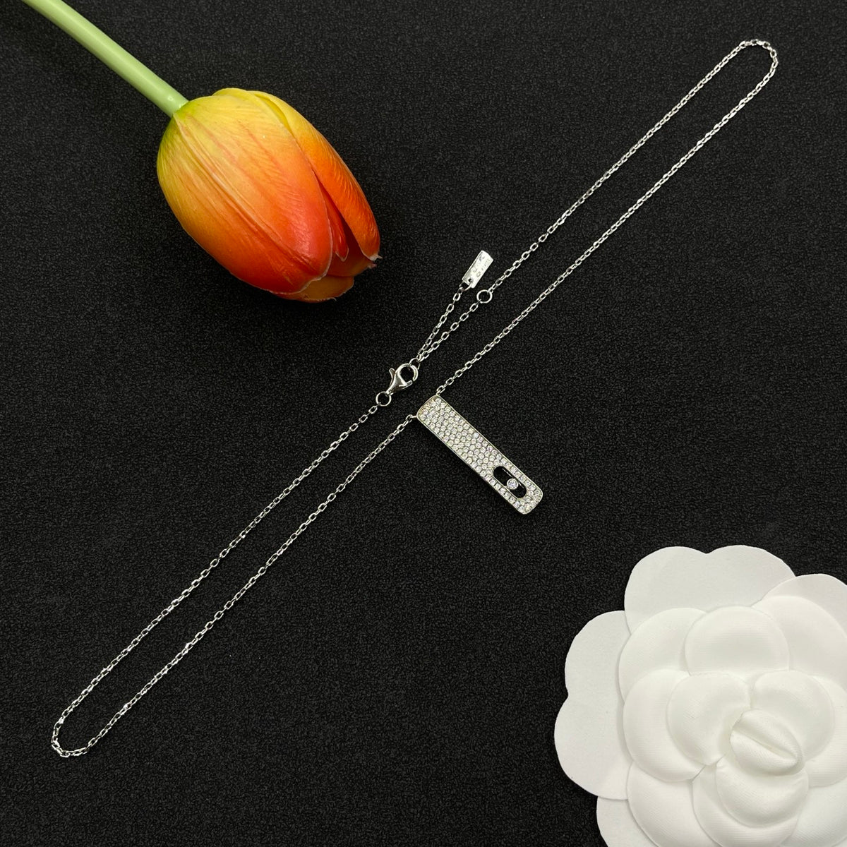 Messika Long Bar Pendant necklace in Silver Tone, detail view 2