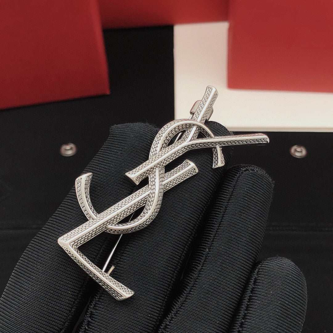 Saint Laurent Silver-Tone YSL Logo Brooch - image 3