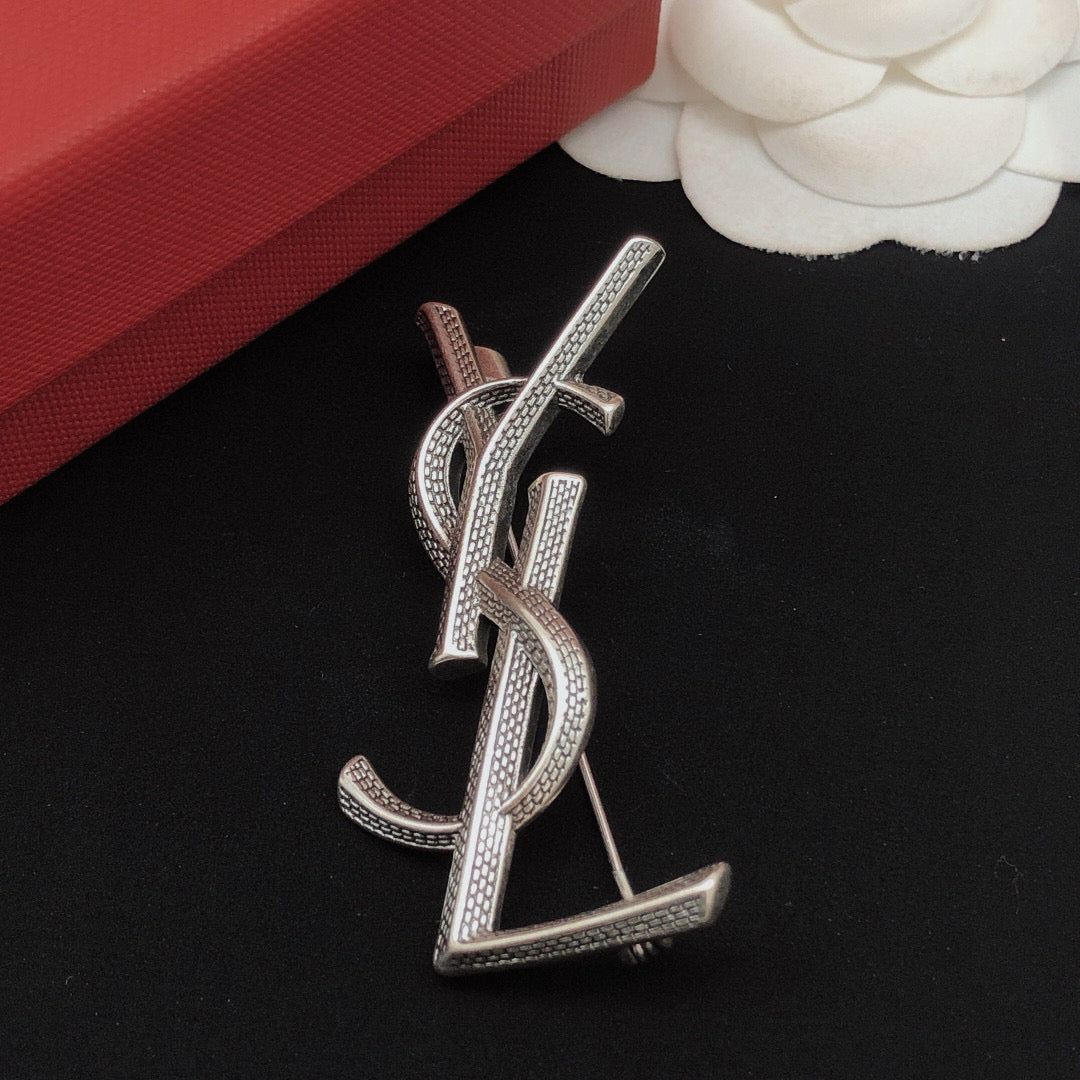 Saint Laurent Silver-Tone YSL Logo Brooch - image 2