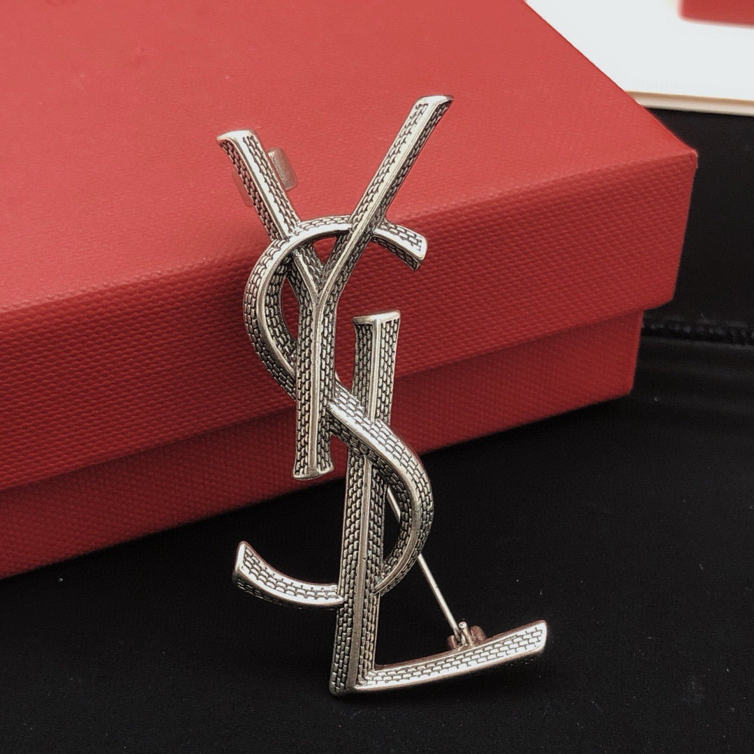 Saint Laurent Silver-Tone YSL Logo Brooch - image 5