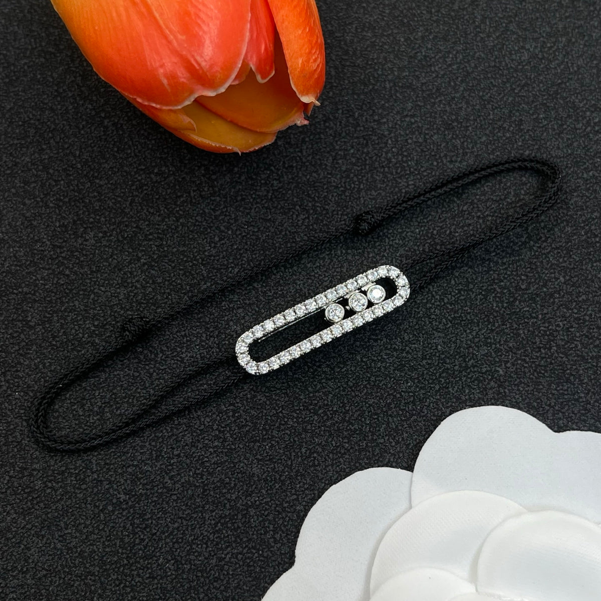 Messika Black Cord Link bracelet in Black & Silver Tone, detail view 3