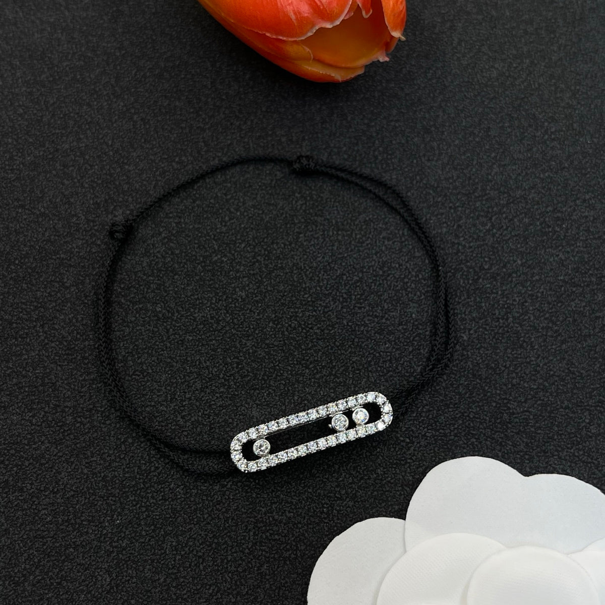 Messika Black Cord Link bracelet in Black & Silver Tone, detail view 2