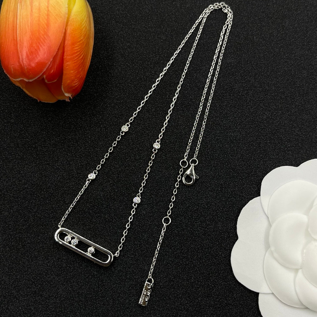 Messika Black Accent Link Pendant necklace in Silver Tone, detail view 11