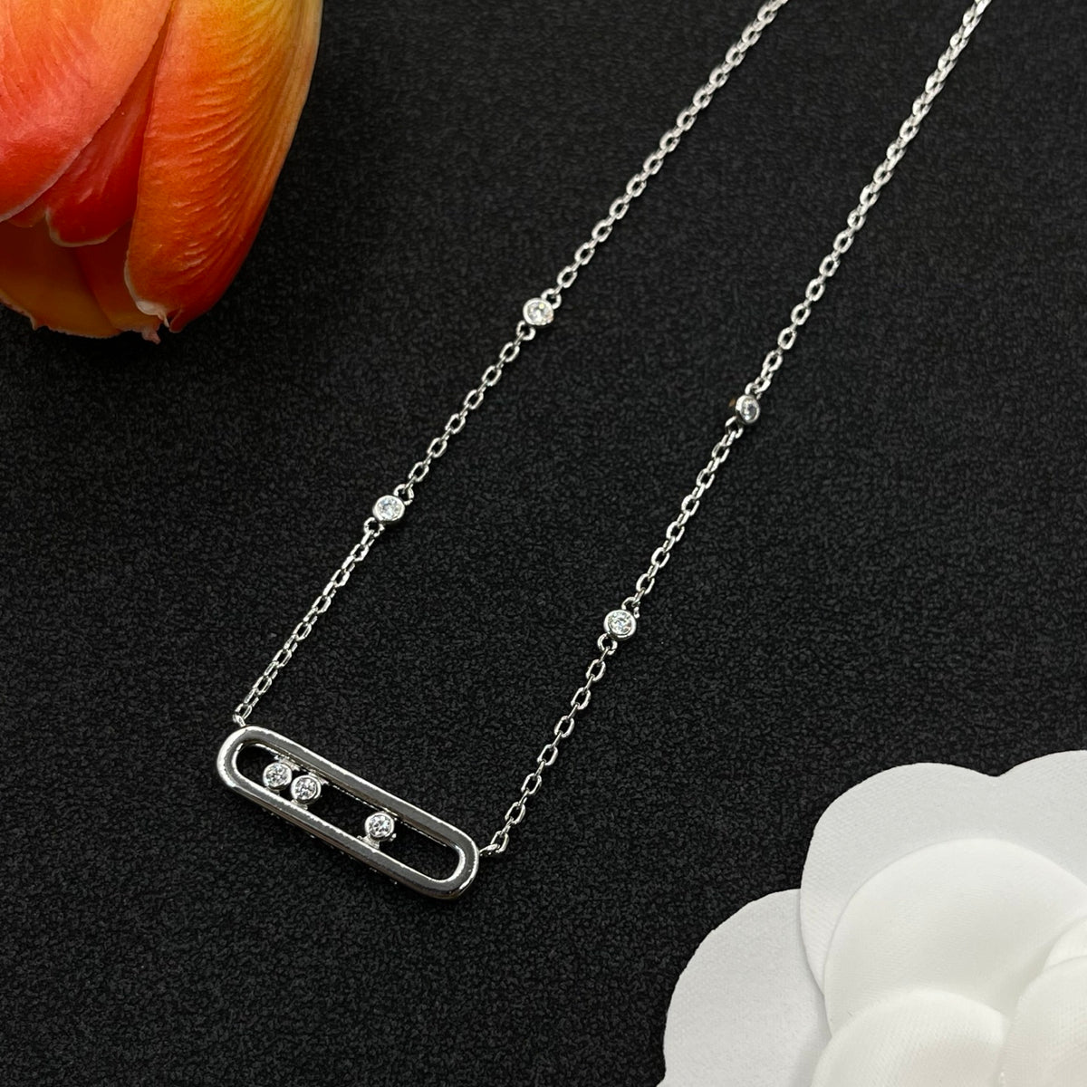 Messika Black Accent Link Pendant necklace in Silver Tone, detail view 10