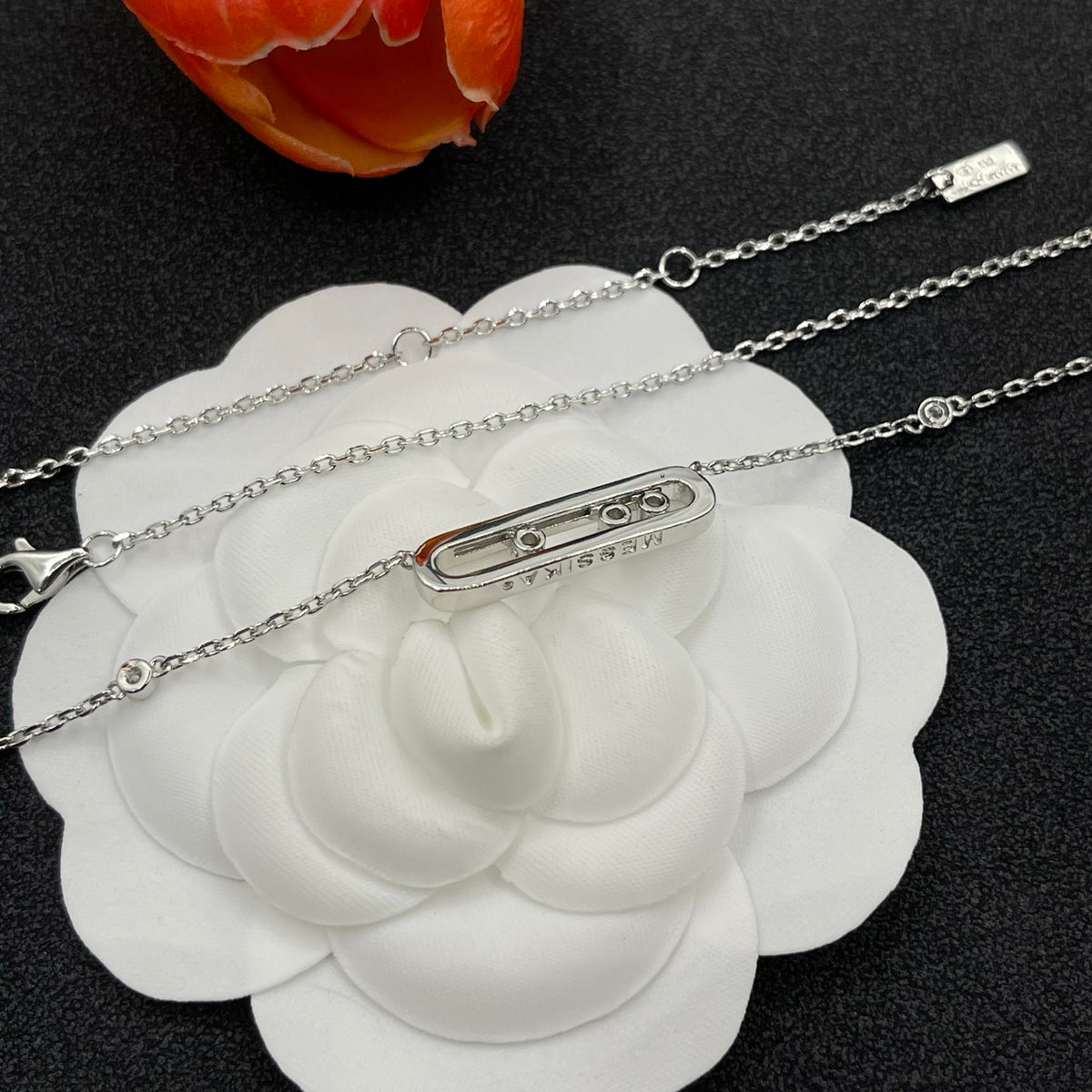 Messika Black Accent Link Pendant necklace in Silver Tone, detail view 13