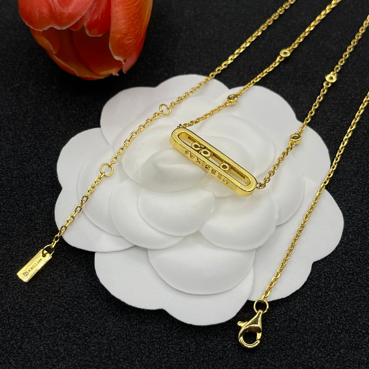 Messika Black Accent Link Pendant necklace in Gold Tone, detail view 6