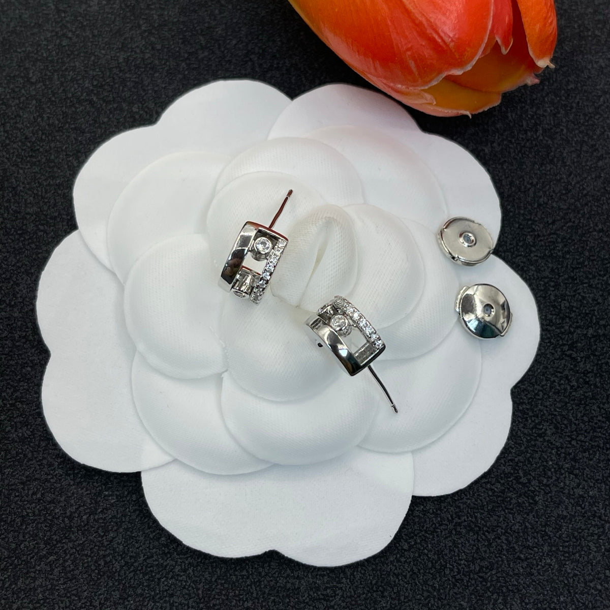 Messika Geometric Crystal Stud earrings in Silver Tone, detail view 11