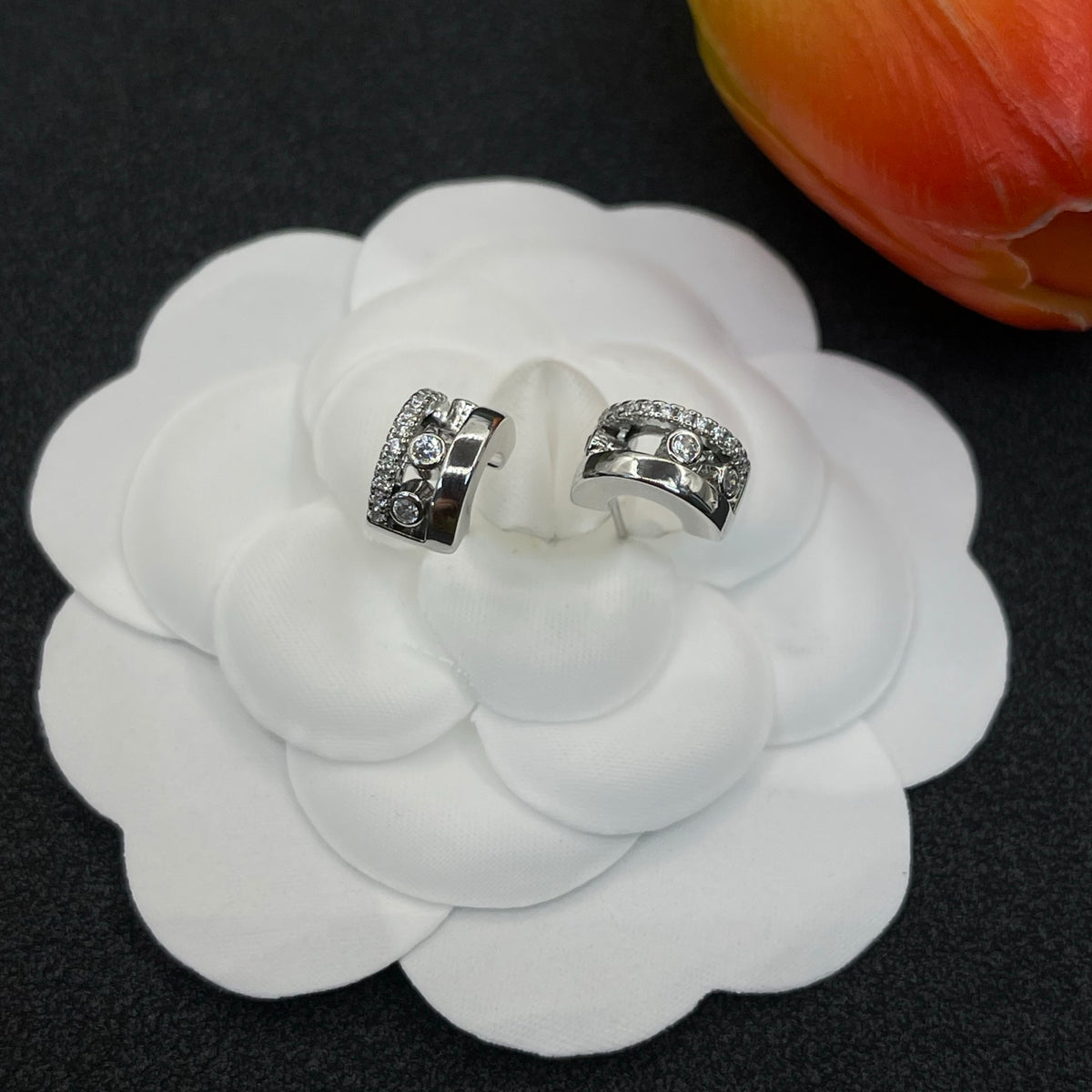 Messika Geometric Crystal Stud earrings in Silver Tone, detail view 10
