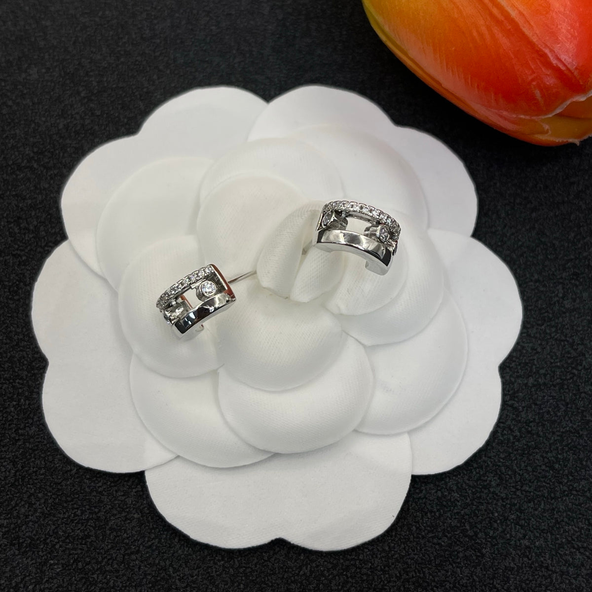 Messika Geometric Crystal Stud earrings in Silver Tone, detail view 8