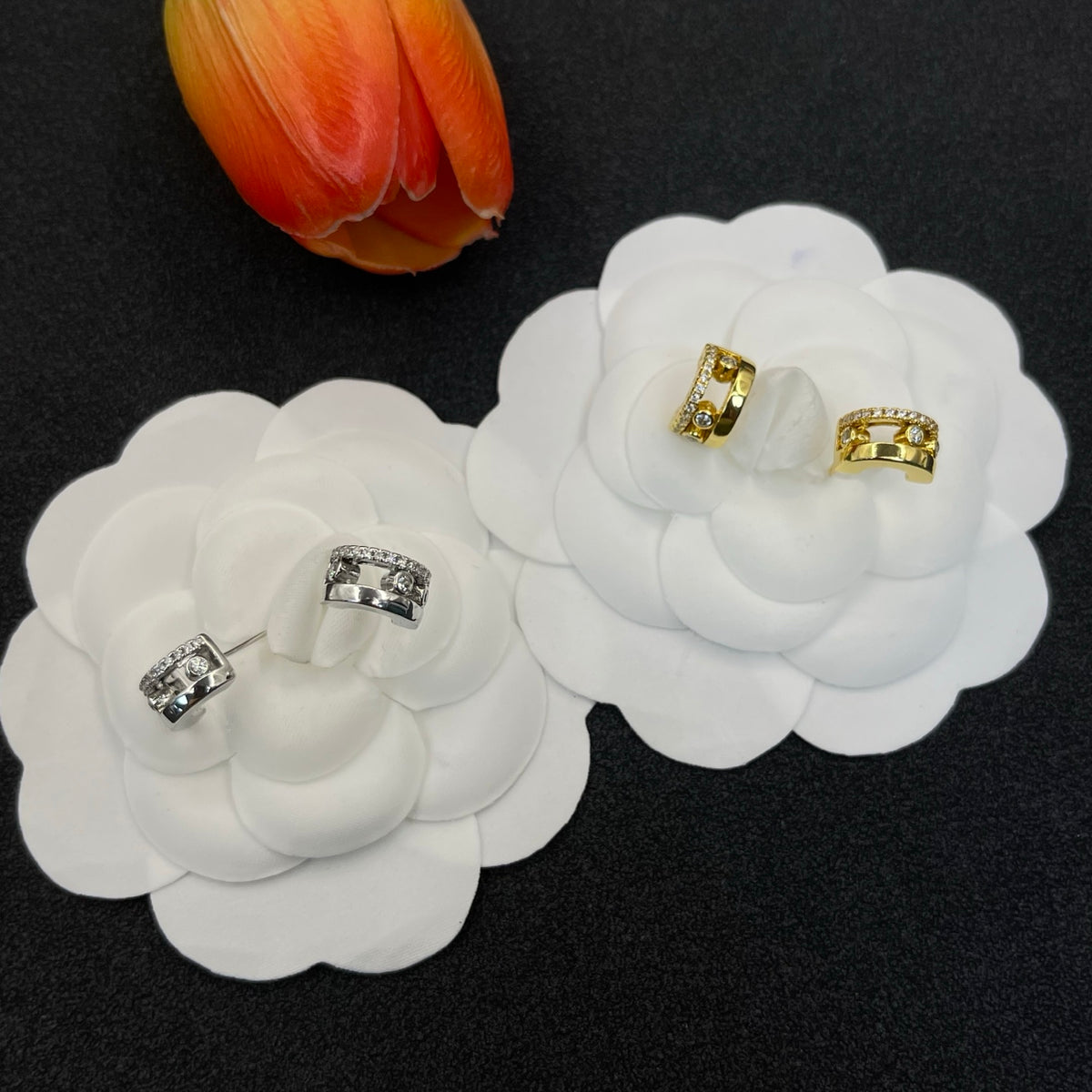 Messika Geometric Crystal Stud earrings in Gold Tone, detail view 7