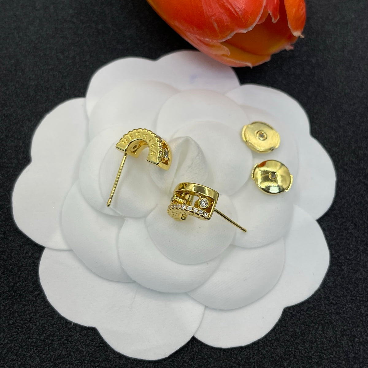 Messika Geometric Crystal Stud earrings in Gold Tone, detail view 5