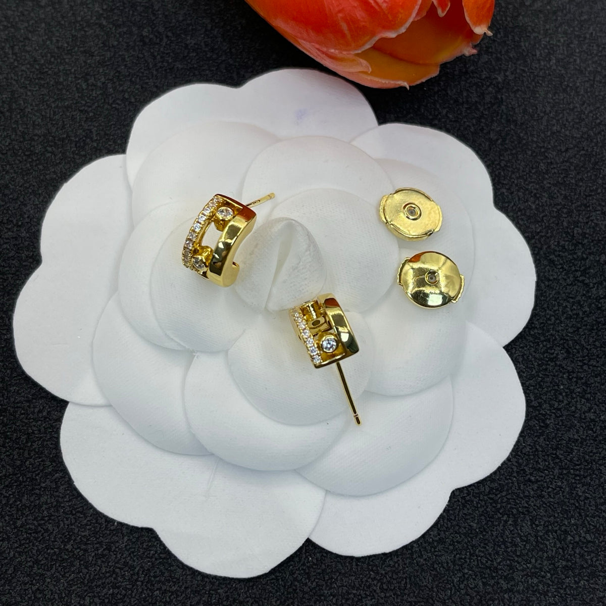 Messika Geometric Crystal Stud earrings in Gold Tone, detail view 4