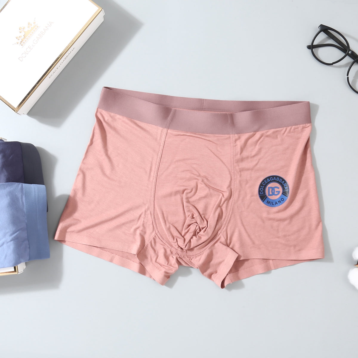 Dolce & Gabbana Pink Grey Blue Round Leg Emblem Boxer Briefs, image 8
