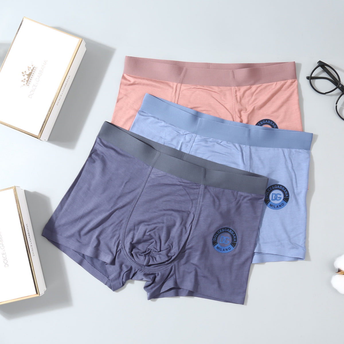 Dolce & Gabbana Pink Grey Blue Round Leg Emblem Boxer Briefs, image 2