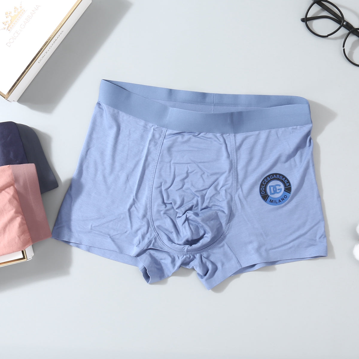 Dolce & Gabbana Pink Grey Blue Round Leg Emblem Boxer Briefs, image 7