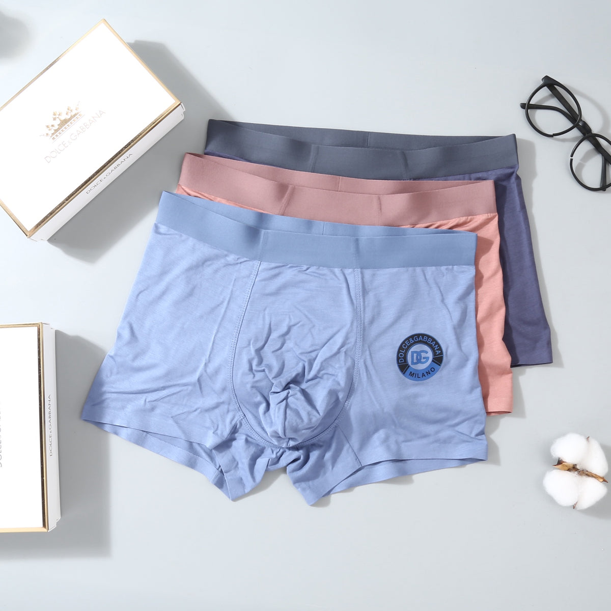 Dolce & Gabbana Pink Grey Blue Round Leg Emblem Boxer Briefs, image 4