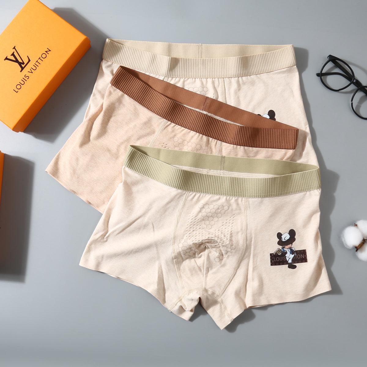 Louis Vuitton Beige Brown Cream Cartoon Patch Boxer Briefs, image 3