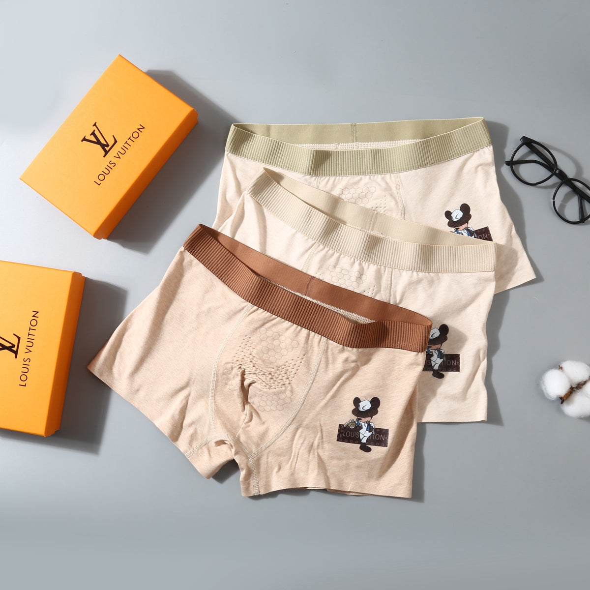 Louis Vuitton Beige Brown Cream Cartoon Patch Boxer Briefs, image 4