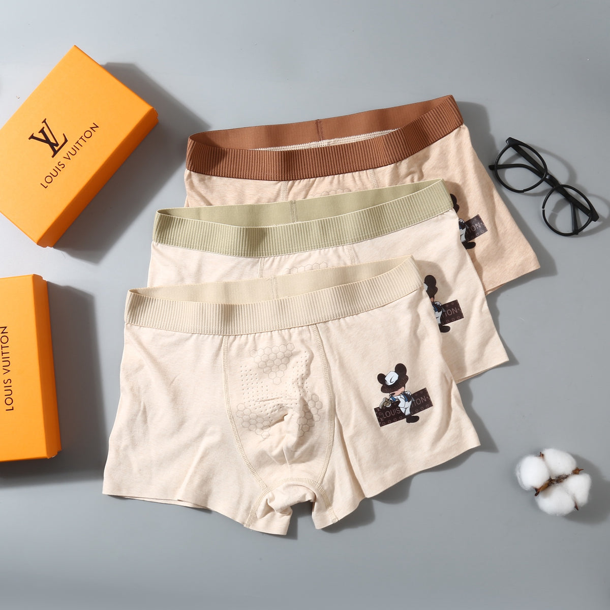 Louis Vuitton Beige Brown Cream Cartoon Patch Boxer Briefs, image 1