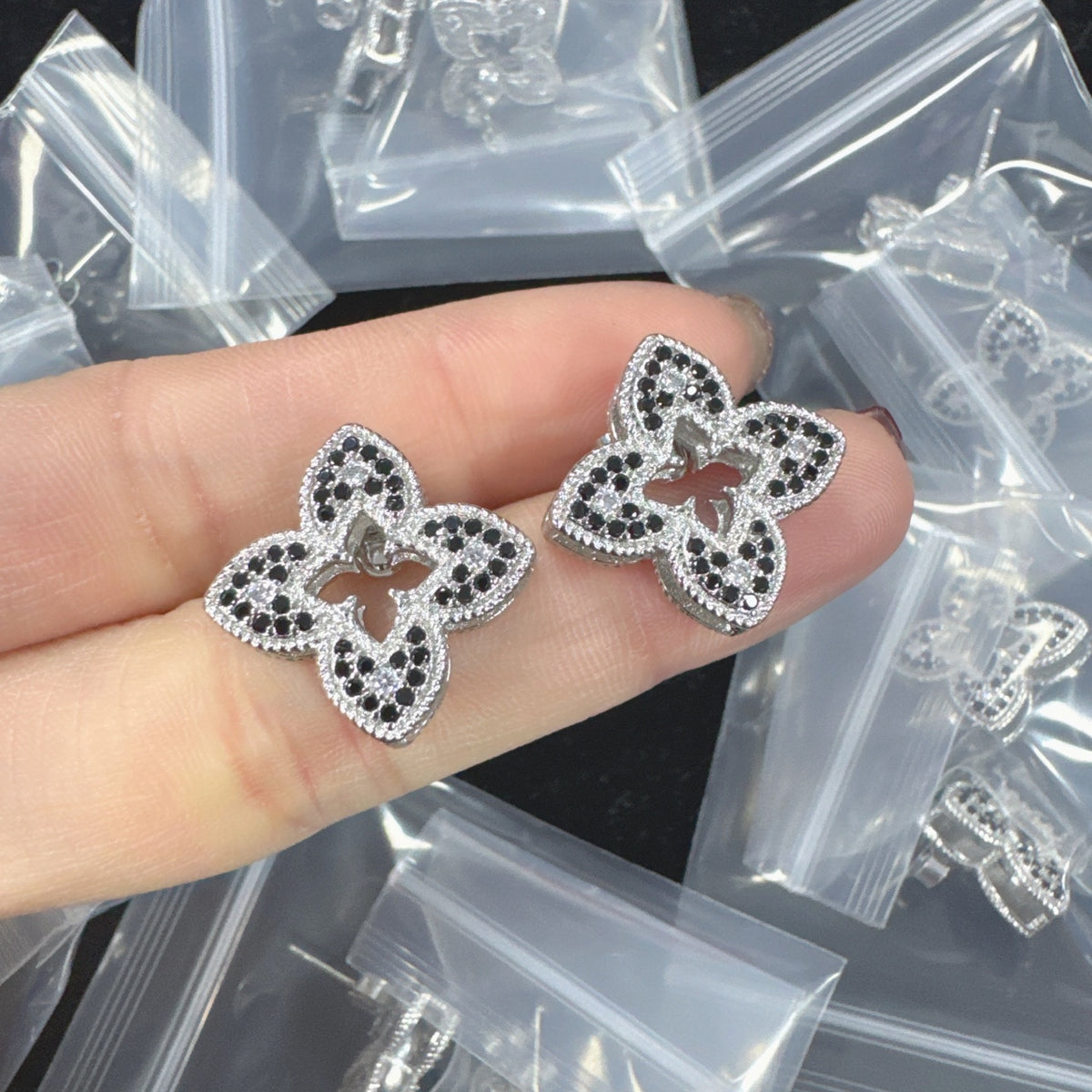 Roberto Coin pave butterfly stud earrings in Silver Tone, main view