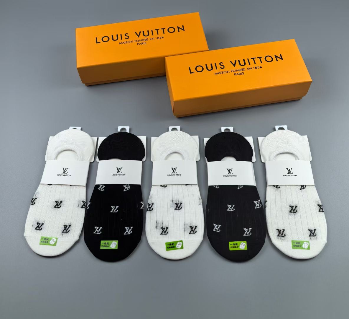 Louis Vuitton Black White Small Repeating Flowers No-Show Socks, image 6