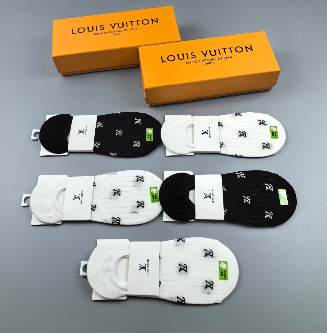 Louis Vuitton Black White Small Repeating Flowers No-Show Socks, image 4