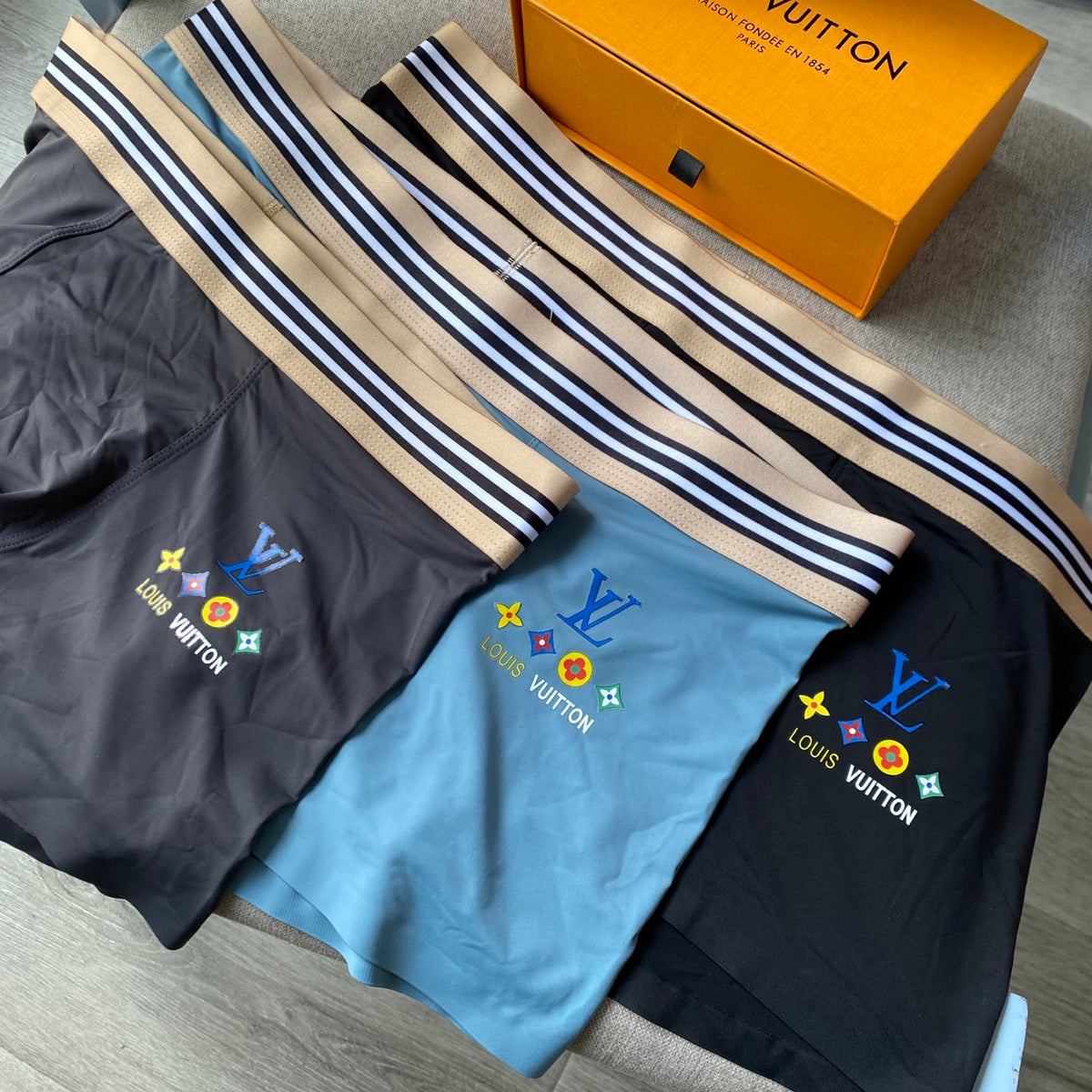 Louis Vuitton Grey Blue Multicolour Stripe Waist Boxer Briefs, image 2