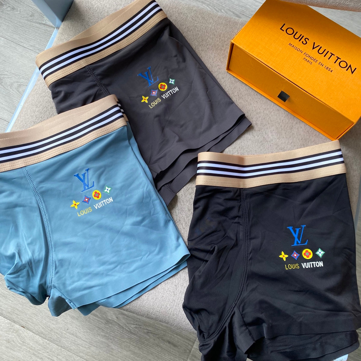 Louis Vuitton Grey Blue Multicolour Stripe Waist Boxer Briefs, image 3