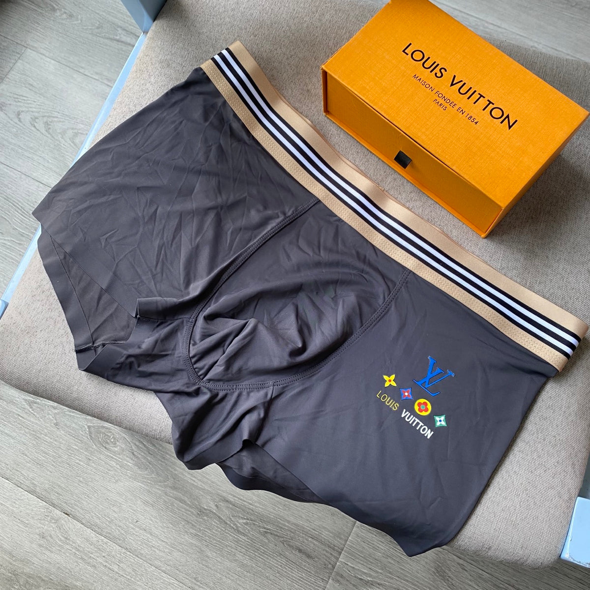 Louis Vuitton Grey Blue Multicolour Stripe Waist Boxer Briefs, image 9