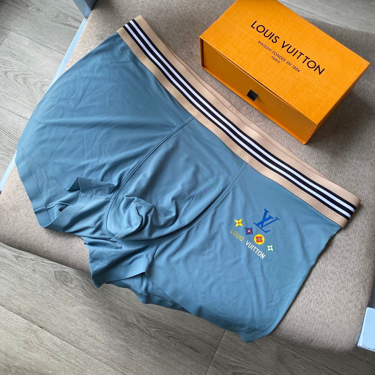 Louis Vuitton Grey Blue Multicolour Stripe Waist Boxer Briefs, image 8