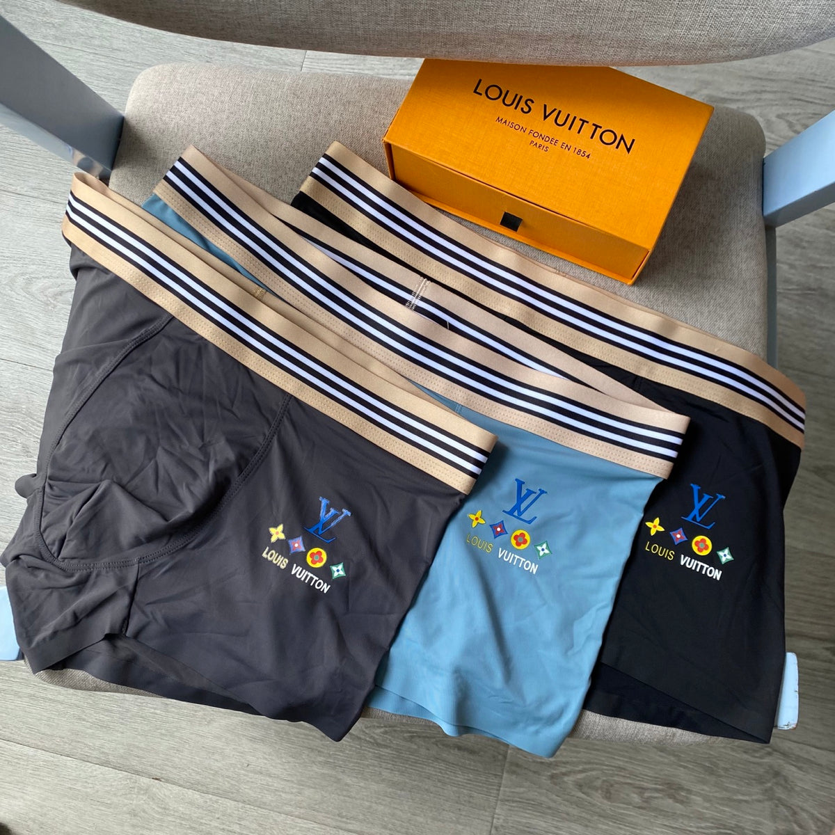 Louis Vuitton Grey Blue Multicolour Stripe Waist Boxer Briefs, image 1