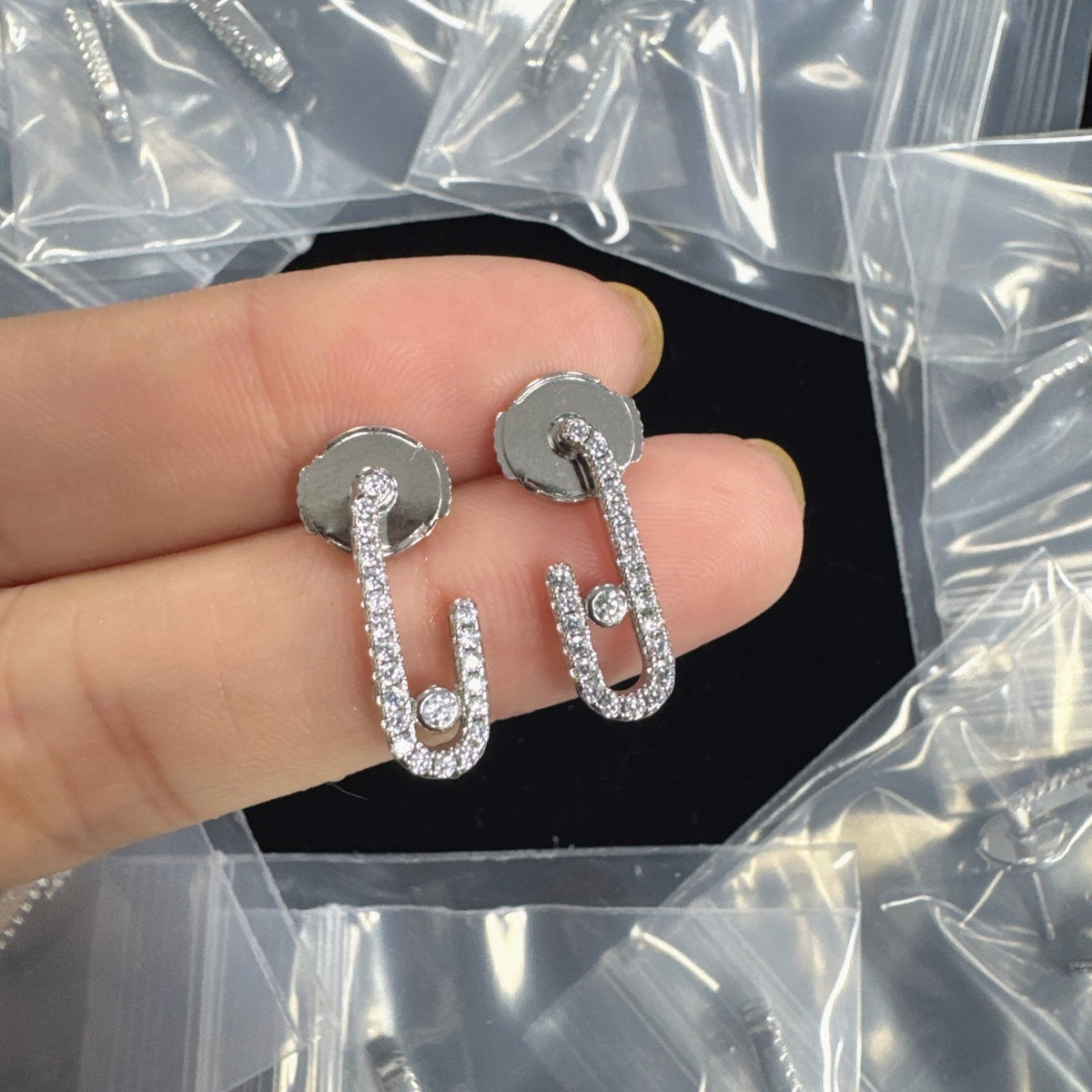Messika Open Link Pavé Stud earrings in Silver Tone, main view