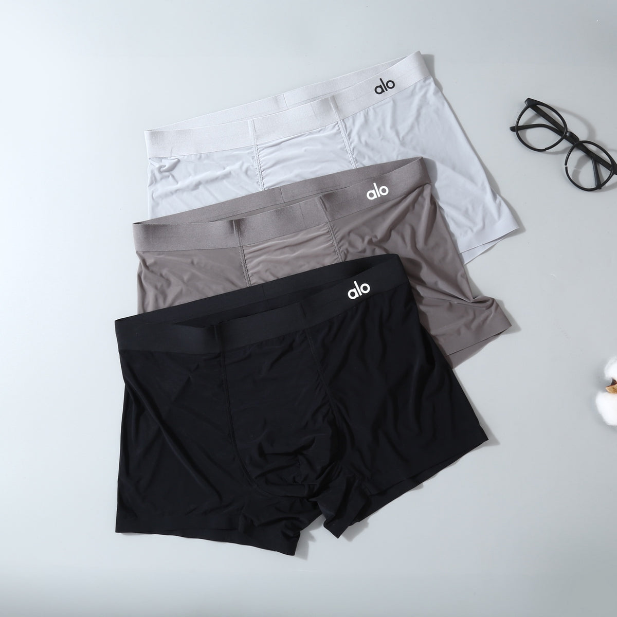 Alo Black Grey White Fine Waist Letters Boxer Briefs, image 1