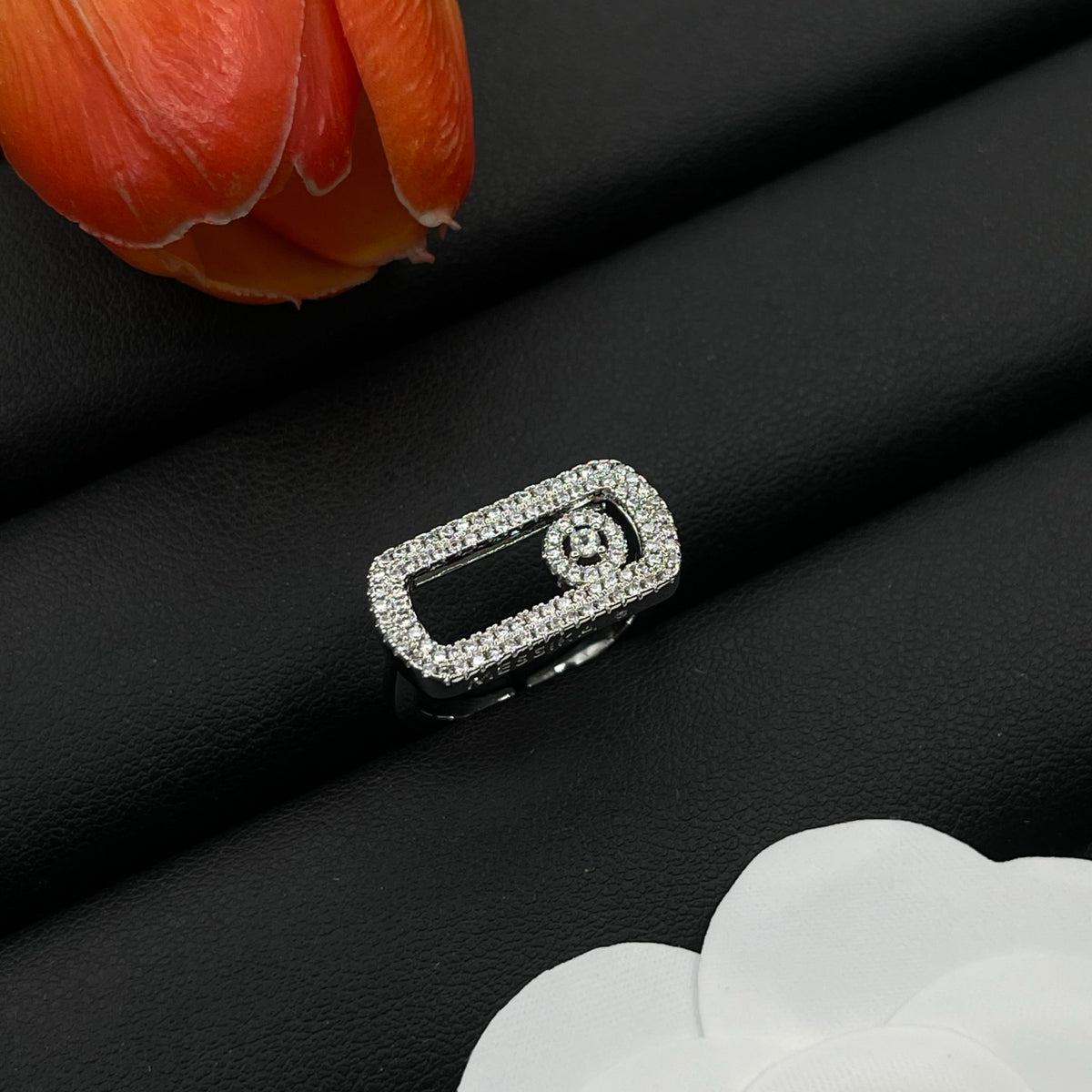 Messika Black Accent Signet ring in Silver Tone, detail view 8