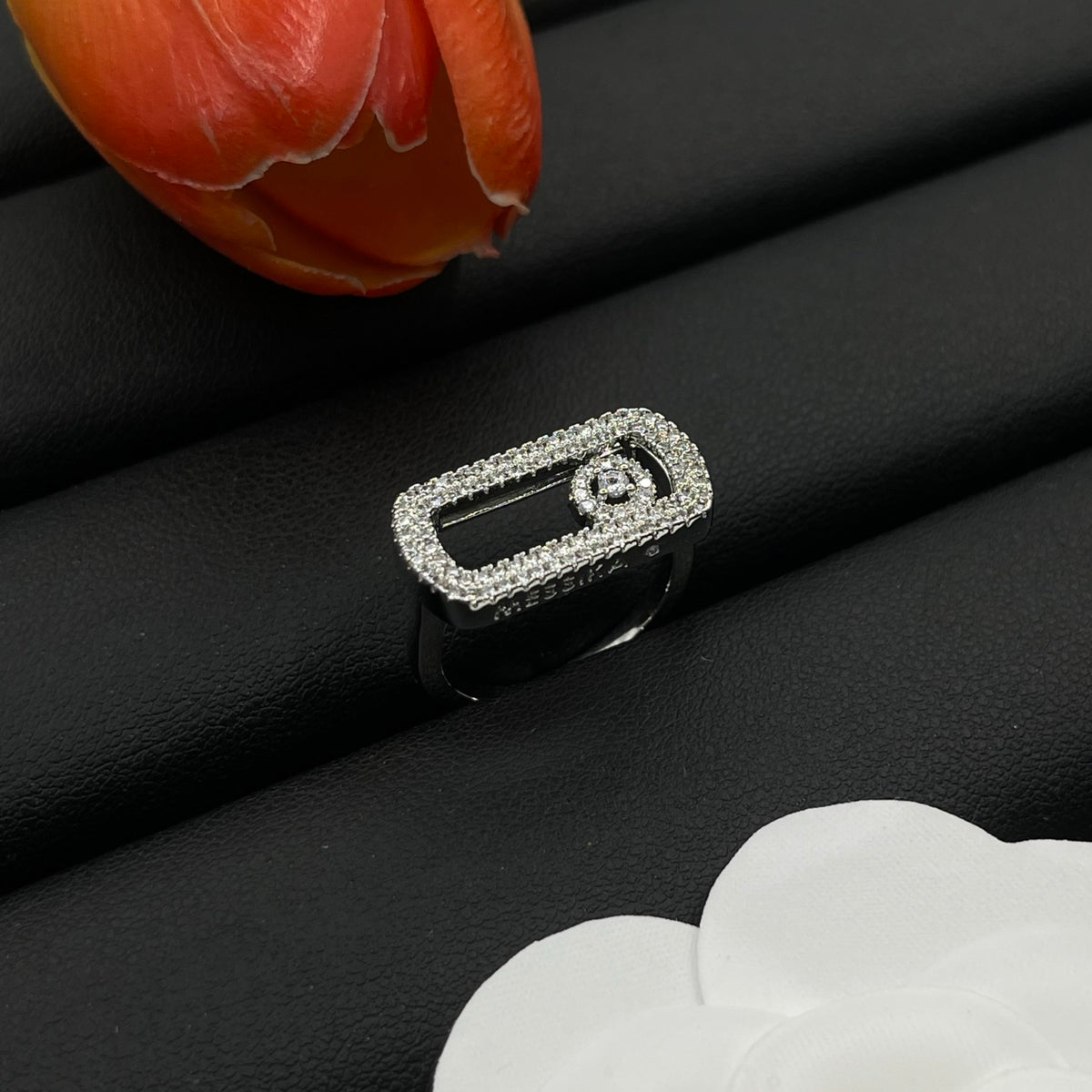 Messika Black Accent Signet ring in Silver Tone, detail view 9