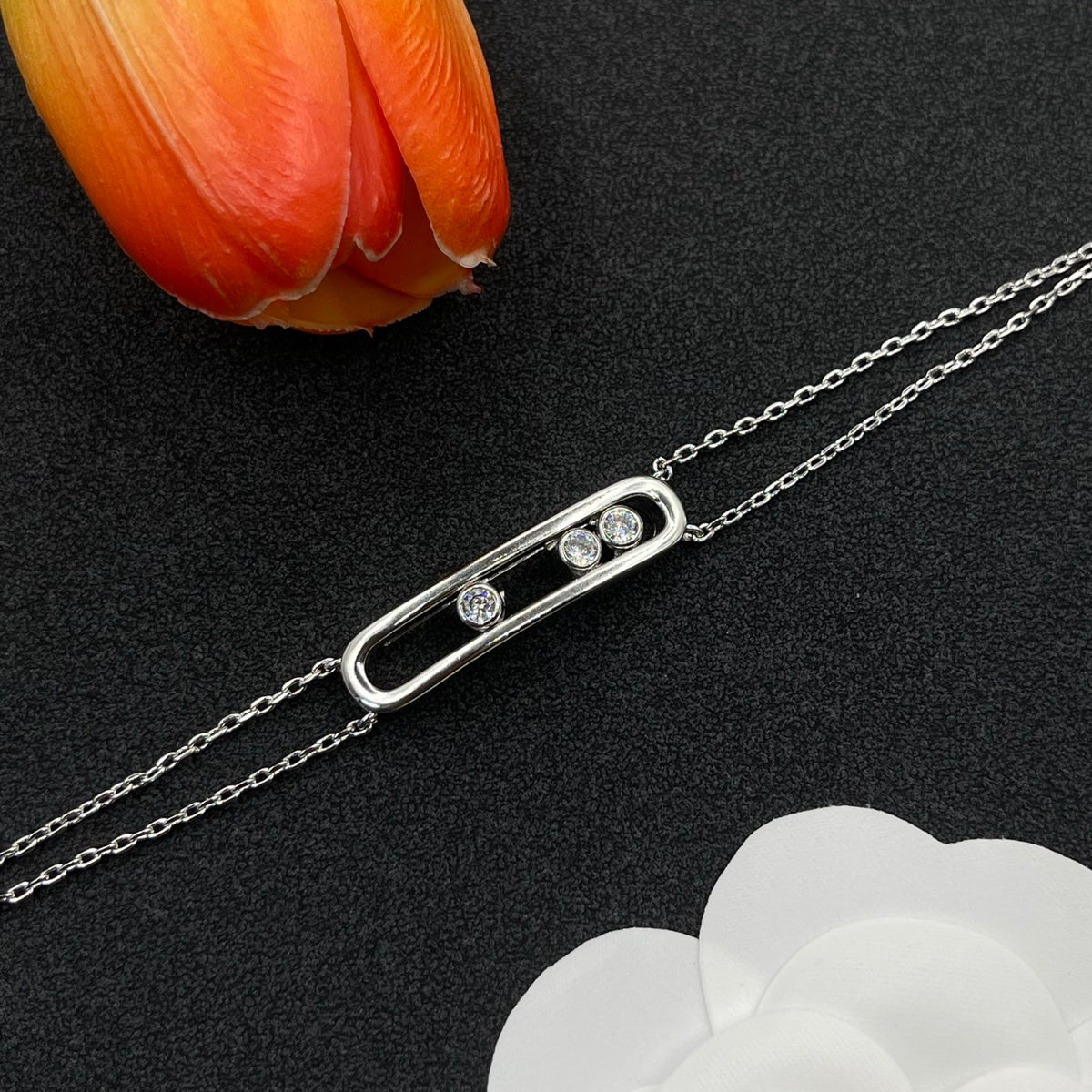 Messika White Accent Link bracelet in Silver Tone, detail view 10