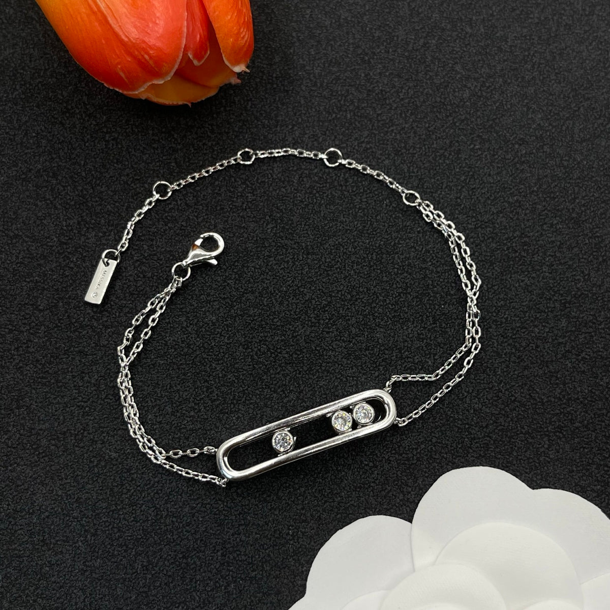 Messika White Accent Link bracelet in Silver Tone, detail view 8